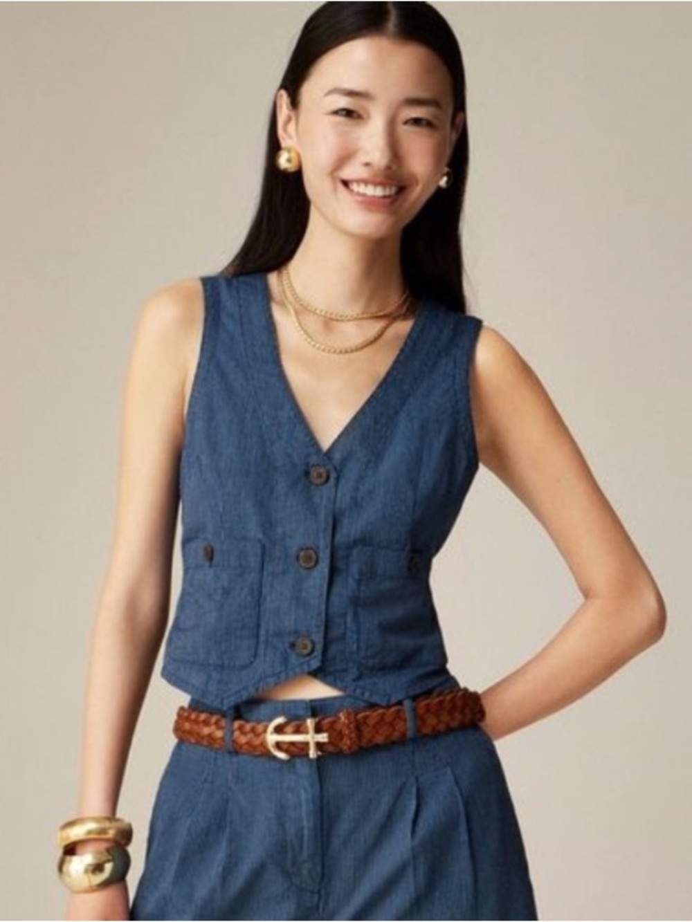 NWT JCrew Patch Pocket Vest Indigo Railroad Stripe Size 2 Navy Ivory $118 CA554